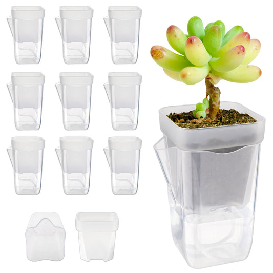 Uprony 10 Pack 2.5" Self Watering Pots for Indoor Plants, Mini Clear Plastic Planters Water Level Indicator, with Drainage Holes, Cuttings, Seedlings, Herbs, African Violets