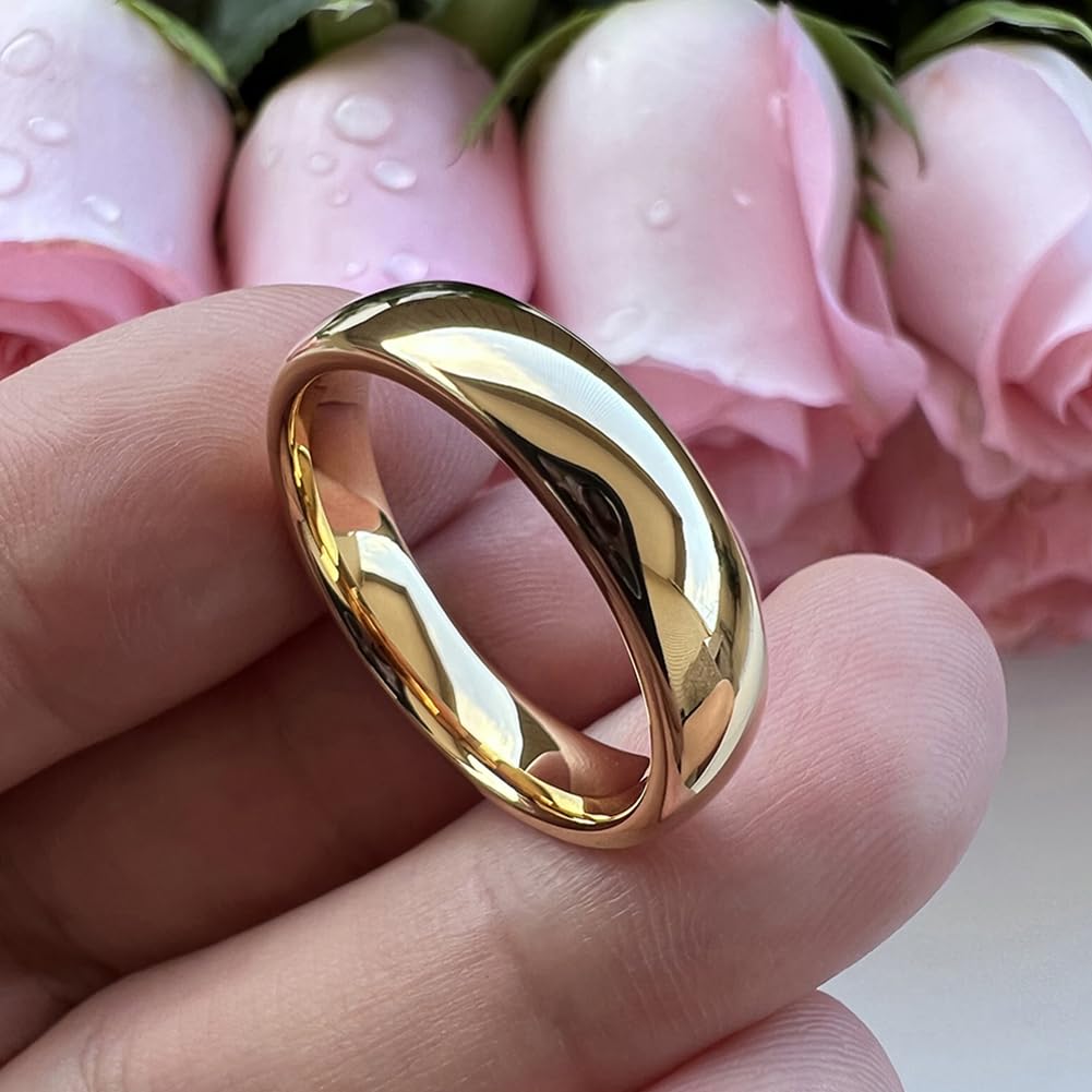 TUTISS 6mm Gold Tungsten Rings for Men Women Engagement Wedding Bands Domed Polished Comfort Fit Size 13