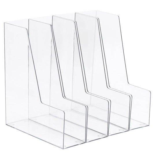 Vertical Magazine File Holder, Clear File Organizer Desk Organizer and Storage Bins Holding for Magazines, Binders, Notebooks, Envelopes, Plastic Office Organization and Storage for Desk, 4 pack