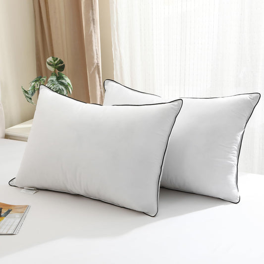 BPC Luxury Goose Feather Down Pillows Queen Size Set of 2, Hotel Bed Pillows for Sleeping, 100% Organic Cotton Cover, Soft Support Down Alternative Surround Fill for Side, Back and Stomach Sleepers
