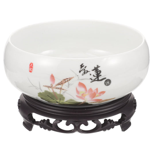 Kisangel Blue and White Porcelain Hydroponic Bonsai Pot with Base 6.69 Inch Non-Hole Indoor Planter for Lotus Flower Water Lilies Home Garden Decoration