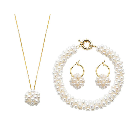 Real Pearl Jewelry Gift for Women, Jewelry Set of Pearl Earrings, Necklace, Bracelet, Western Fine Jewelry for Women