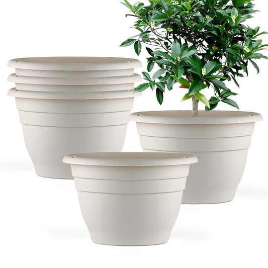 RooTrimmer 5 Pack 10 Inch Plant Pots for Indoor Outdoor,Plastic Floor Planters with Drainage Holes,Lightweight Flower Pots for Home,Patio & Garden(White)