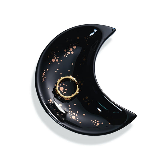Yanluxr Black Moon Jewelry Dish, Decorative Ceramic Trinket Tray for Rings Earrings Necklaces, Birthday Christmas Gift for Women