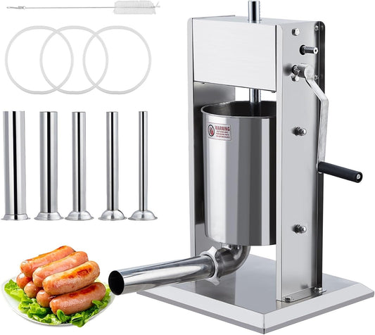 11LBS/5L Manual Sausage Stuffer | Dual-Speed Control & Stainless Steel Construction | Heavy-Duty Sausage Filler with 5 Tubes | for Home & Commercial Use