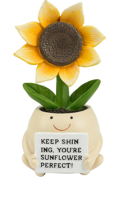 Inspirational Sunflower Gifts for Women Men, Keep Shining Resin Desk Decor, Cute Mini Plant Pot Figurine - Unique Thinking of You Encouragement Present for Coworker Friend Get Well Soon (Sunflower)