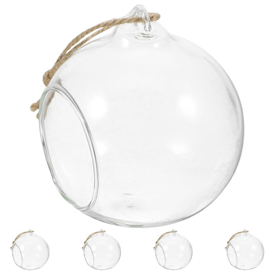 VICASKY 5pcs Hanging Glass Tealight Holders Sphere Ball Candle Holders with 8cm Opening and 1.2m Jute Rope for Indoor Home Décor and Plant Terrariums