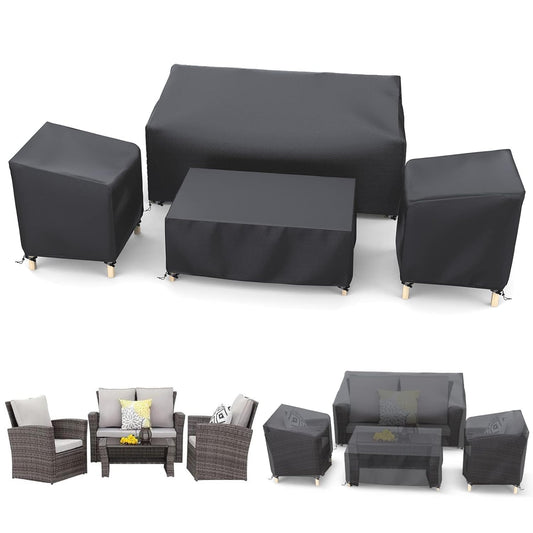 STARTWO Heavy Duty 600D Patio Furniture Covers 4-Piece Set for Loveseat, Chairs and Coffee Table, Outdoor Waterproof, Black