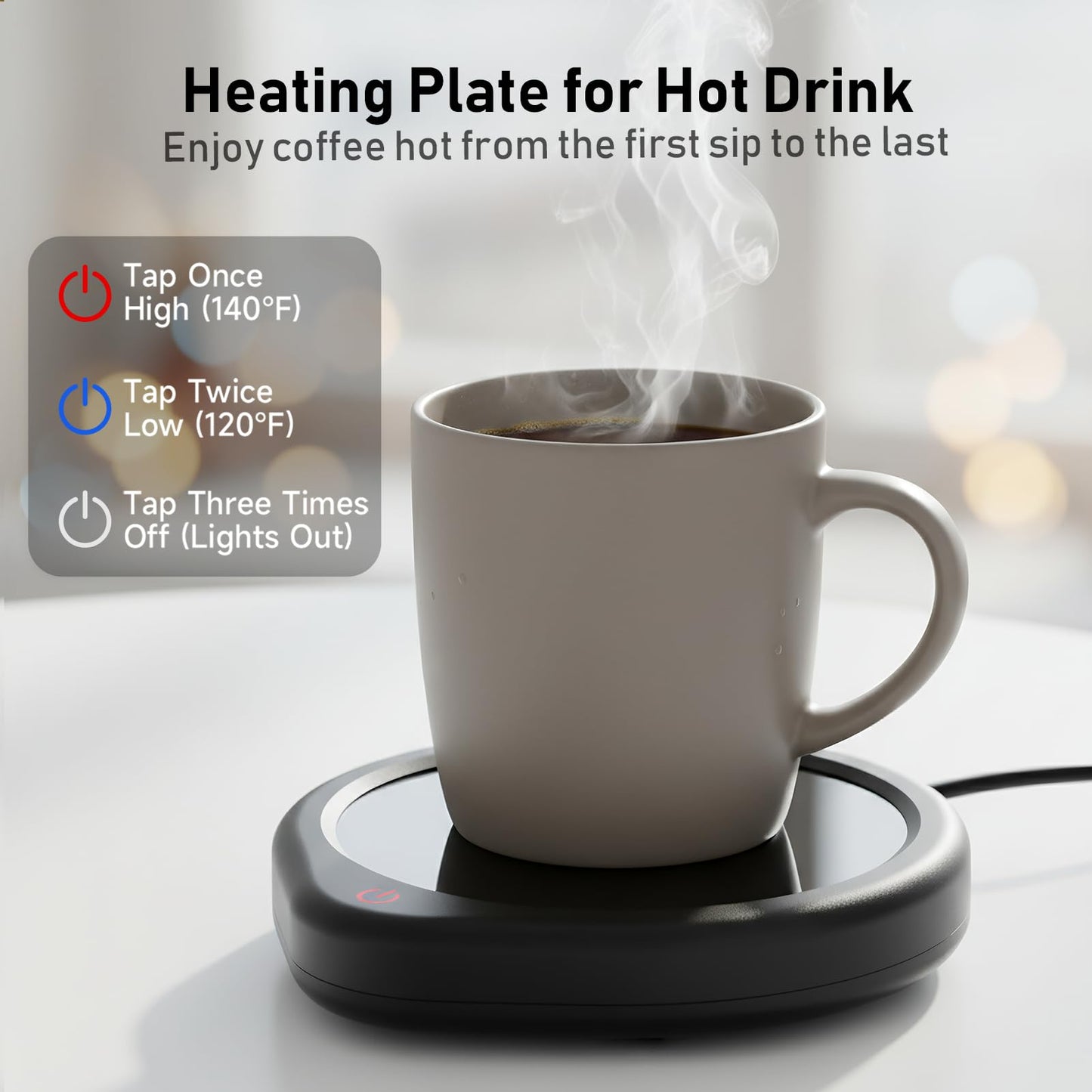 Oracer Coffee Mug Warmer, Cup Warmer for Desk with Auto Shut Off Smart Temperature Settings, Electric Beverage Tea Water Milk Heater for All Cups and Mugs, Heating Plate Candle Wax Warmer