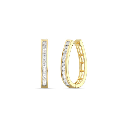 Gilded 1 Carat Total Weight Lab-Grown Diamond Channel Set Hoop Earrings for Women in 14KT Gold Plated Sterling Silver | Hypoallergenic Fine Jewelry | Bottom Hinged Closure | SI1 Clarity, F Color
