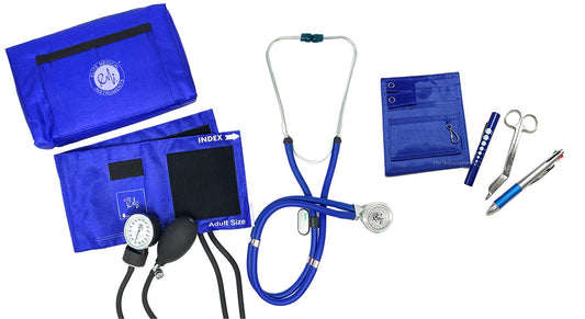 EMI NK-330 6 Piece Nurse Kit - Royal - Sprague Rappaport Stethoscope, Aneroid Sphygmomanometer, and Pocket Organizer Set (Includes Chart Pen, 5.5 in. Lister Bandage Scissors, Pen Light)