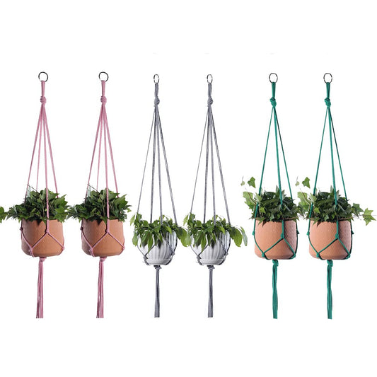 ELANE 6PCS Macrame Plant Hanger Indoor Hanging Planter Basket Decorative Tassels Flower Pot Holder for Indoor Outdoor Home Decor(Pink,Grey,Green)