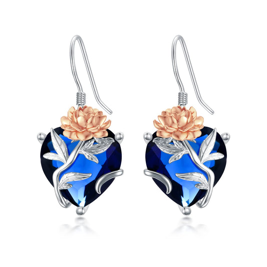 TOUPOP Sapphire September Birthstone Earrings 925 Sterling Silver September Birth Flower Peony Earrings Jewelry Birthday Mothers Day Gifts for Women Mom Her