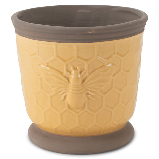 Napco 21881 Industrial Vintage-Honeycomb Bee Ceramic Planter/Cache Pot, Round 4.75 x 4.75 x 4.75 Inch