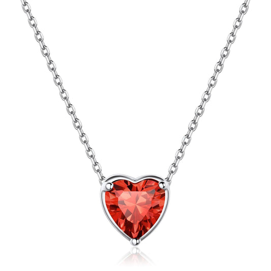 ChicSilver Red Ruby Necklace for Women 925 Sterling Silver Tiny CZ Cubiz Zirconia Heart Pendant Necklace July Birthstone Jewelry Birthday Gift