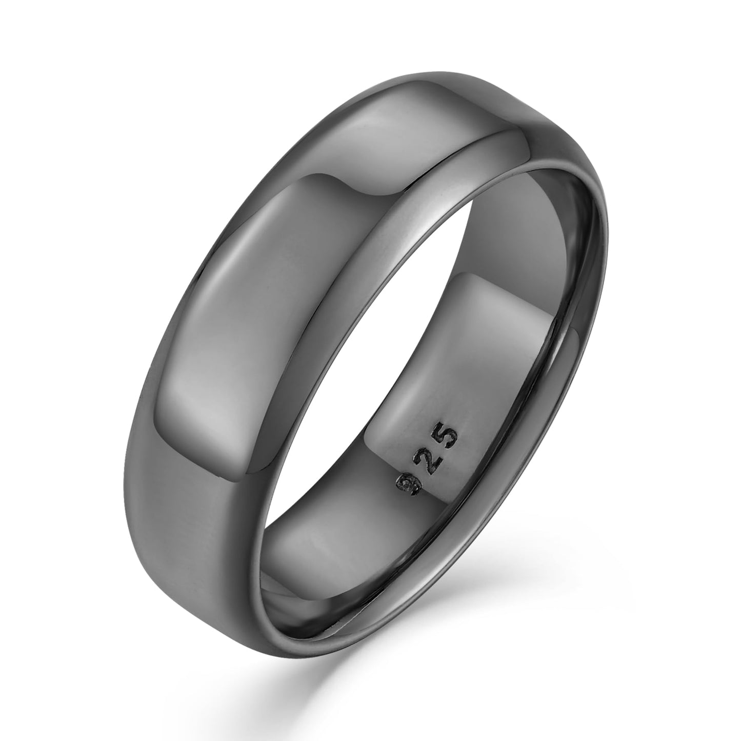 STARCHENIE Black Wedding Band Solid 925 Sterling Silver Ring for Men High Polish Finish Beveled Edge Size 8