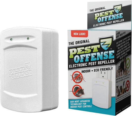 Upgraded PEST OFFENSE New Look Electronic Pest Repeller for Indoor Pest Control of Mice, Rats, Rodents, Roaches for Home, Office, Business, Garage, Warehouse