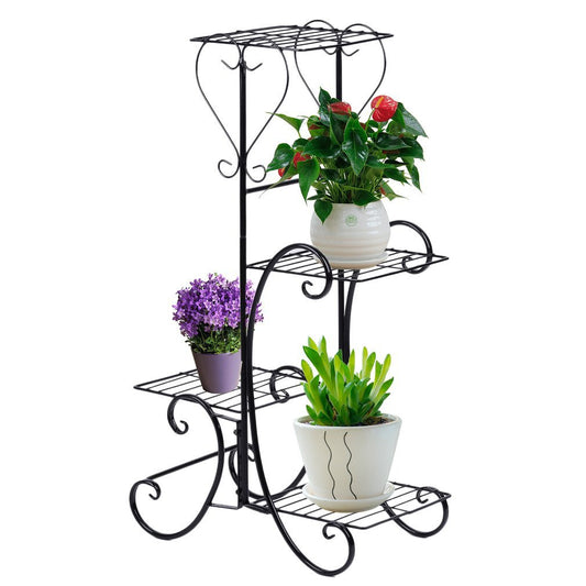Homgrace 4 Tier Iron Plant/Flower Stand, Metal Standing Plant Display Rack for Garden/Patio (Black)