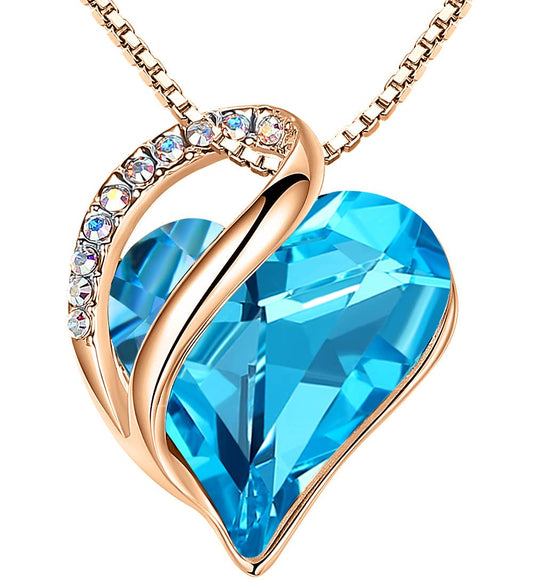 Leafael Gifts for Women Rose Gold Plated Necklaces: Heart Aqua Blue Crystal, December Birthstone, Hypoallergenic Chain (18"+2"), Birthday Jewelry for Mom, Wife, and Girlfriend