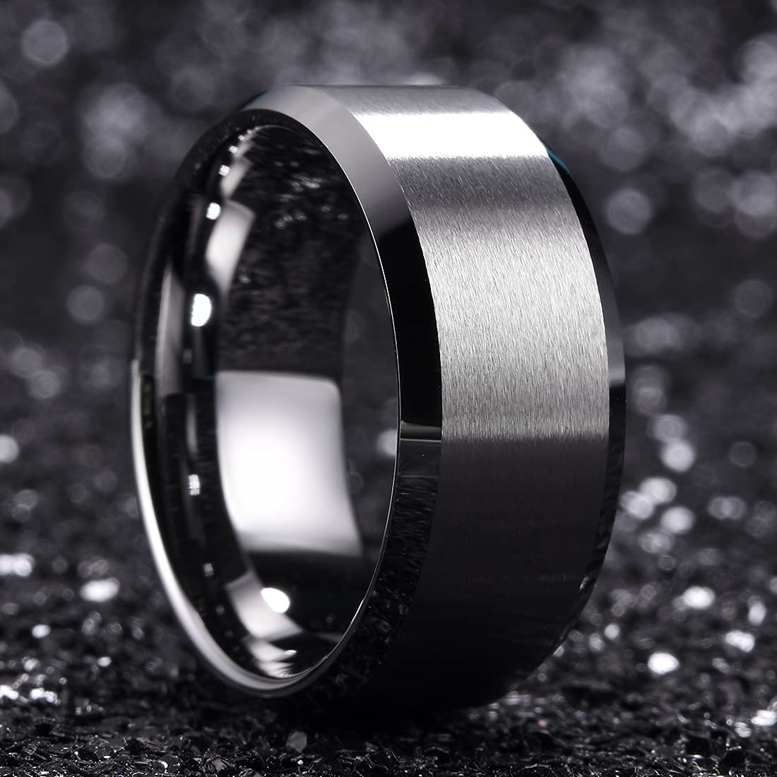 King Will 10mm Silver Men's Wedding Ring - Brushed Matte Finish, Beveled Polished Edge, Comfort Fit Size 9