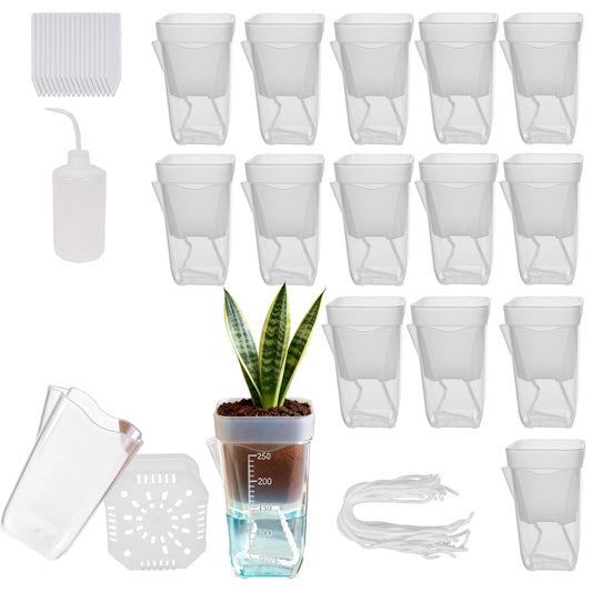 Niiiice 16 Pack 2.5" Mini Clear Self Watering Plant Pots, Plastic Planters with Bottom Water Tray & Watering Rope, Nursery Planting Pot for Indoor Out Door Plants