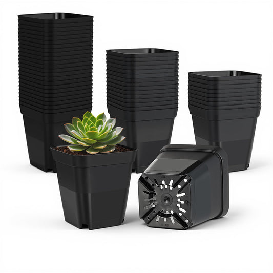 4 Inch Nursery Pots 80 Pack (Thickened Black ), Plastic Seed Starting Pots with Drainage Holes, Sturdy Seedling Pot for Succulents, Transplanting, Cuttings, Indoor Outdoor Garden Planting (80pcs)