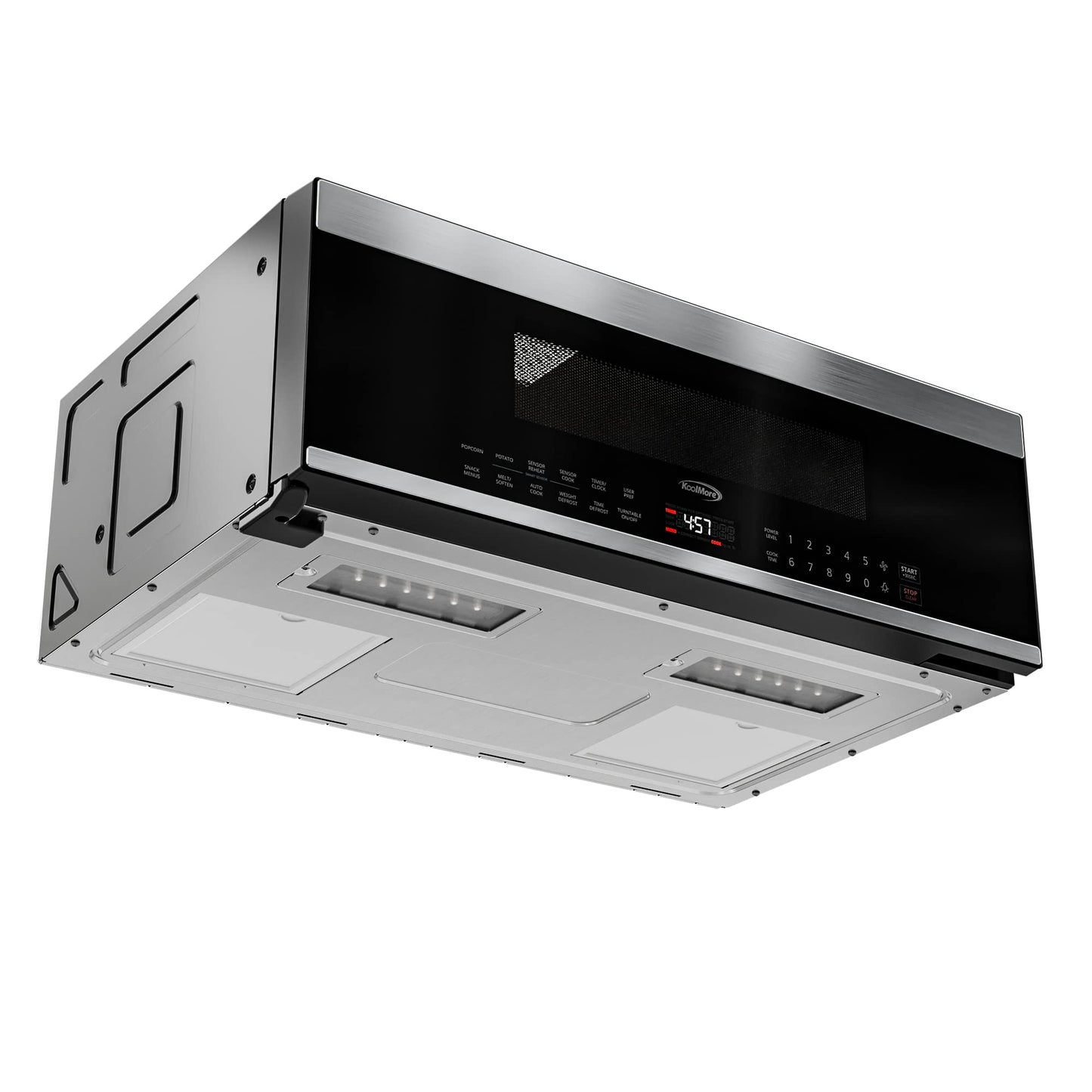 KoolMore 30 Inch Over-The-Range Low Profile Microwave, 1.2 Cu. Ft. Built-in, 10 Power Levels, 13.5” Glass Turntable, 1000-Watt Power, Advanced Air Vent, and Heat Circulation (KM-MLPOT-1SS)