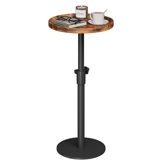 Homeiju Adjustable Round Side Table, Pedestal End Table for Small Spaces, Wooden Couch Table, Tall Drink Table for Living Room, Bedroom, Patio, Brown