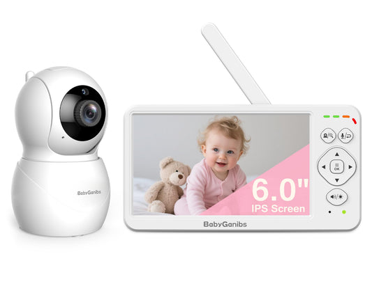 Baby Ganibs 6" Big Screen Baby Monitor with Camera and Audio, 1000ft Long Range No WiFi, 2-Way Talk, 8 Lullabies, ECO Mode, Infrared Night Vision, 150 Languages, Baby Shower,Baby Register Gift