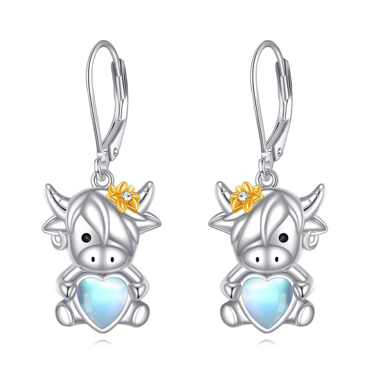 Highland Cow Earrings Sterling Silver Animal Leverback Dangle Earrings Drop Jewelry Birthday Gifts for Women