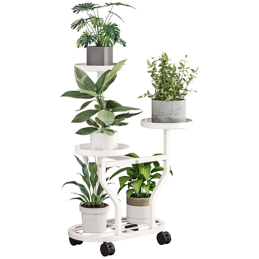 YIZAIJIA Plant Stand with Wheels 3 Tier Metal Plant Holder Corner Flower Shelf for Multiple Plants Display Rack for Bedroom Living Room Balcony Garden White (White, 3 Tier)