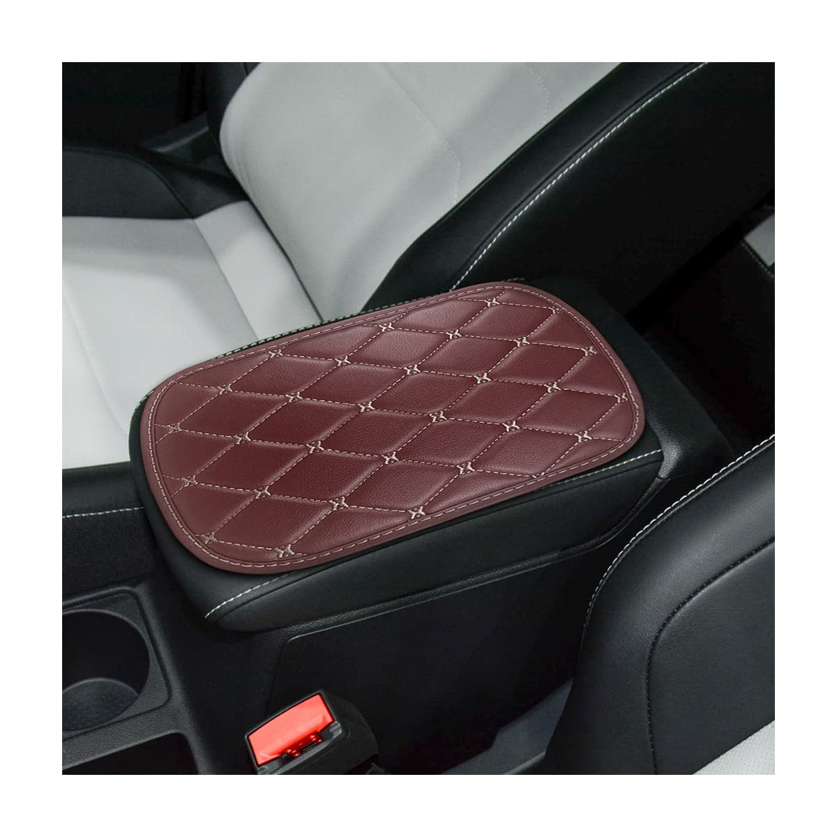 Car Armrest Storage Box Mat, Fiber Leather Car Center Console Cover, Car Armrest Seat Box Cover Accessories Interior Protection for Most Vehicle, SUV, Truck, Car (Black/Red)
