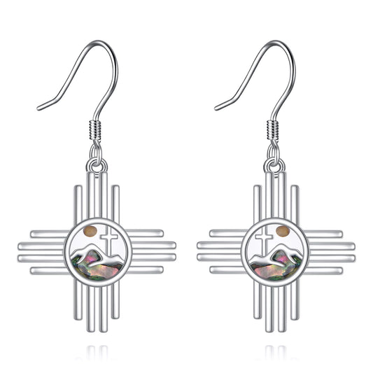 AOBOCO Zia Sun Symbol Earrings for Women Sterling Silver Mustard Seed Dangle Earrings Cross Christian Jewelry Gifts for Mom (Zia Sun Earrings)