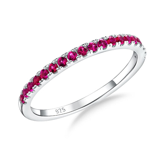 0.4 Cttw Ruby Wedding Ring 925 Sterling Silver Stackable Half Eternity Band July Birthstone Inlaid Red Stone Promise Cocktail Rings for Men Women, Size 6
