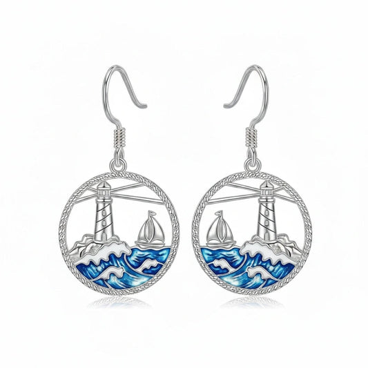 PROESS Lighthouse Earrings 925 Sterling Silver Ocean Wave Earrings Beach Jewelry Gift For Women Mother's Day