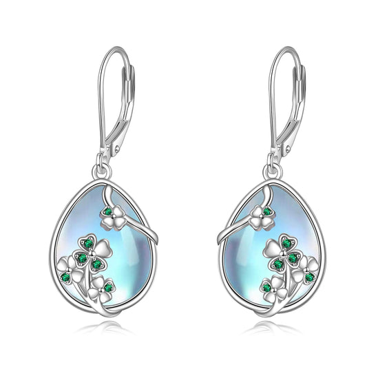 YFN Shamrock Earrings for Women Sterling Silver Four Leaf Clover Earrings Green Heart Cubic Zirconia Irish Shamrock Leverback Earrings Gifts