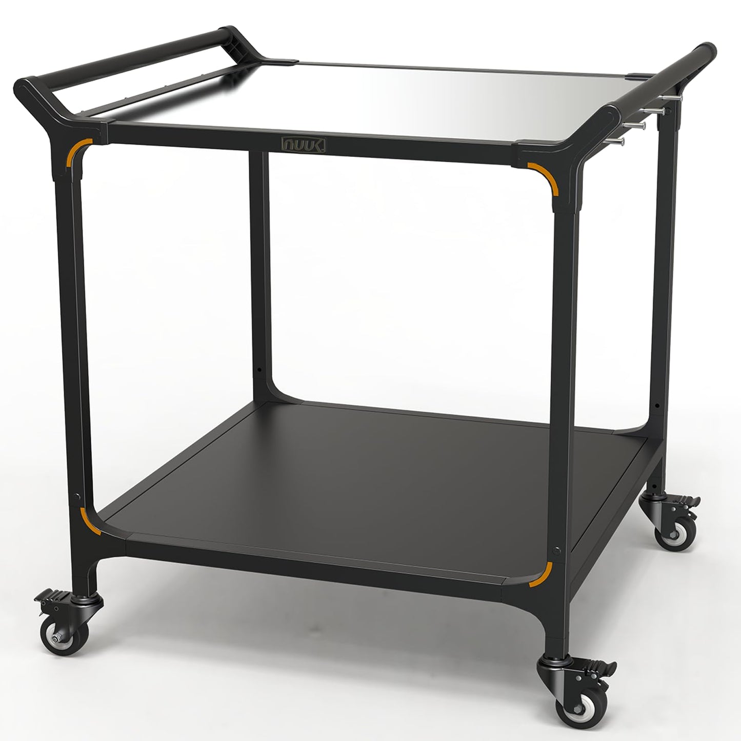 NUUK Outdoor Grill Cart on Wheel 32" x 32", Stainless Steel Pizza Oven Table with Double-Shelf, Rolling Countertop Kitchen Food Prep Cart for Backyard, Garden, Restaurant