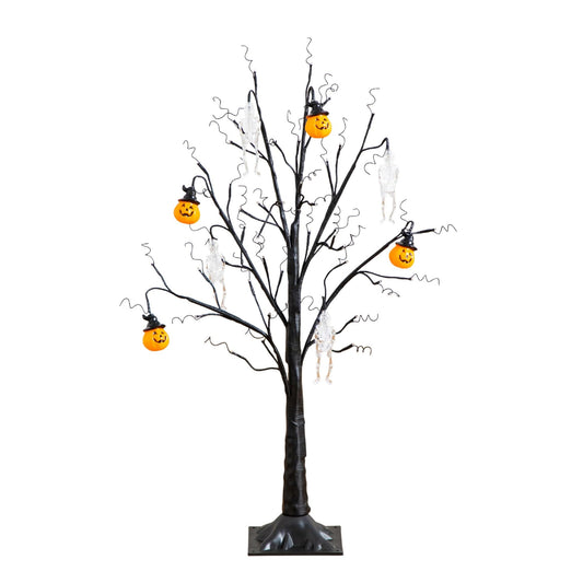 Nearly Natural 3ft Pre-Lit Halloween Pumpkins Skulls Ornament Tree with 48 Warm White LED Lights