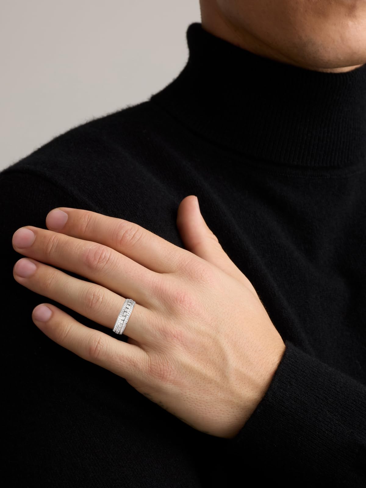 Frbod Women's Princess Cut Diamond Ring for Men Wide Eternity Wedding Band Rings Sparkly Moissanite Jewelry Size 9