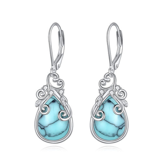 POPLYKE Turquoise Teardrop Drop Dangle Earrings Sterling Silver Leverback Earrings Bohemian Western Jewelry