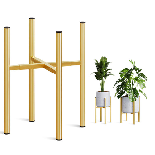 Rioneta Adjustable Metal Plant Stand Indoor, 8 to 14 Inch Pots Mid Century Modern Outdoor Planter Holder,Heavy Duty 160 LB Load, Corner Floor Small Stand for Home Garden Decor Golden