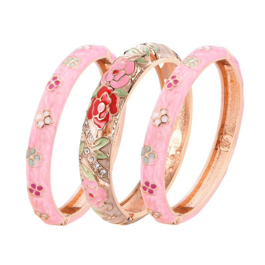UJOY Fashion Cloisonne Bangle Jewelry Hollowed Rose Handmade Enamel Gifts Cuff Open Bracelet Bangles for Women Gilrs 88C06 Cream Pink