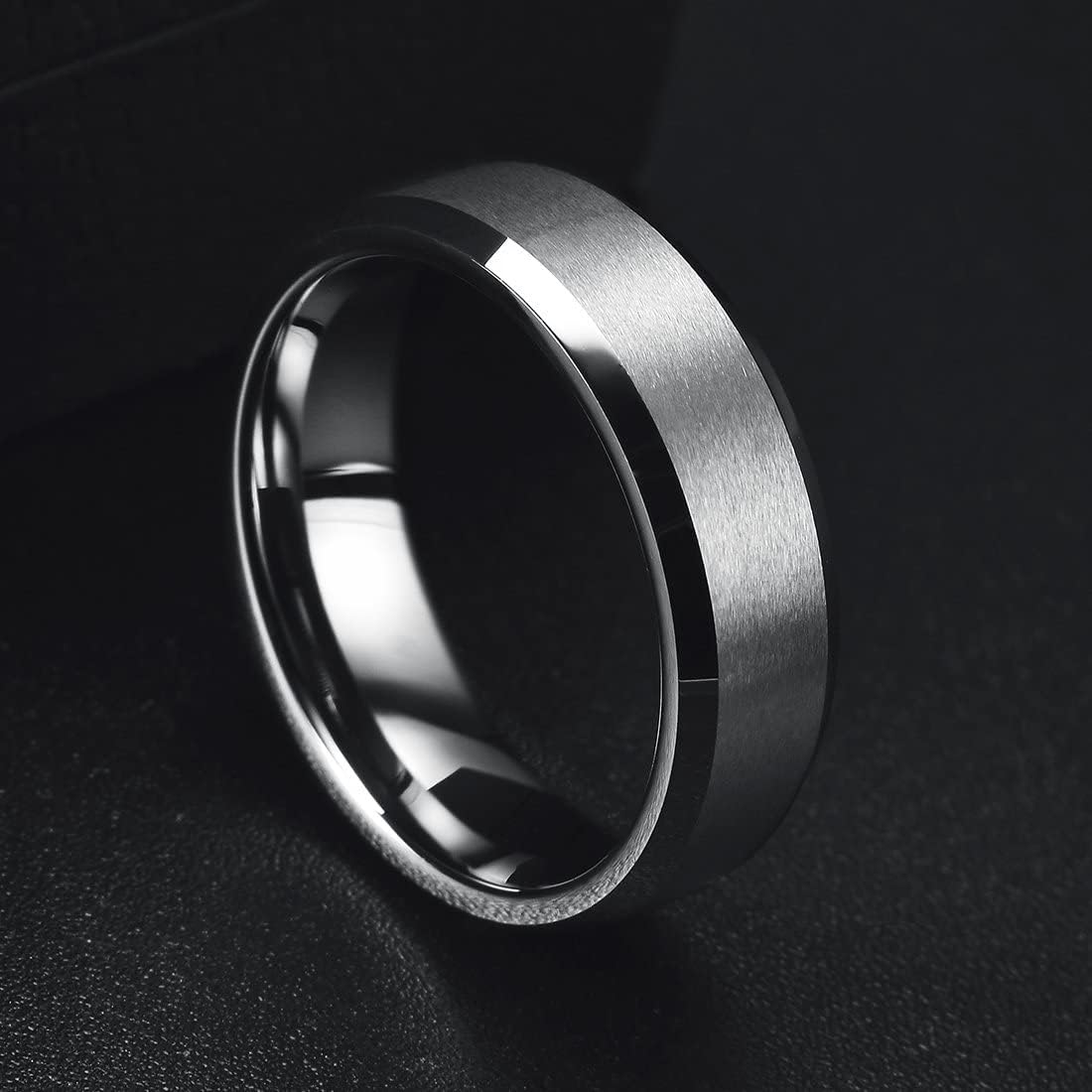King Will 6mm Men's Silver Wedding Ring - Brushed Matte Surface, Beveled Polished Edge, Comfort Fit Size9