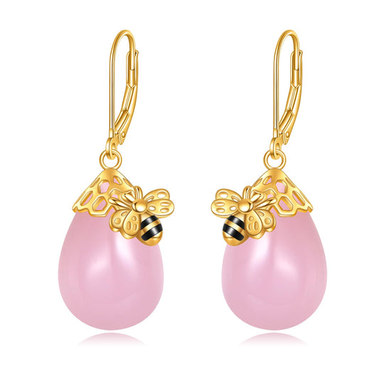 TIGERRIDER Pink Bee 925 Sterling Silver French Clasp Earrings Rose quartz Pendant Jewelry Gift for Women