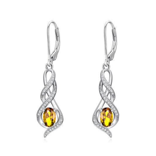 POIUY Citrine November Birthstone Infinity Leverback Dangle Earrings Hypoallergenic Drop Earrings Love Jewelry Anniversary Christmas Wedding Gift for Mom Wife Sister Daughter Girlfriend