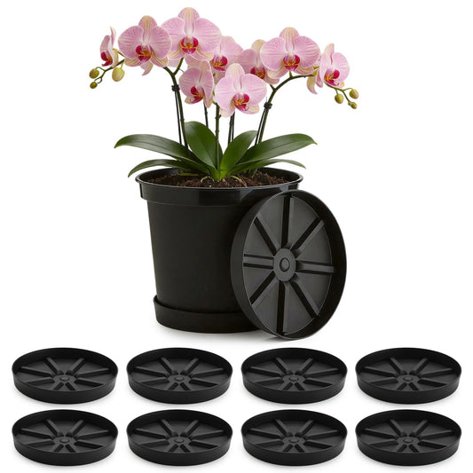 RooTrimmer Elevated Plant Saucer 10P, 9 Inch Round Pot Tray with Raised Base for Indoor Outdoor Potted Plants– Extra Deep Design to Catch Overflow Water, Thick Drip Plate for Succulents & Houseplants