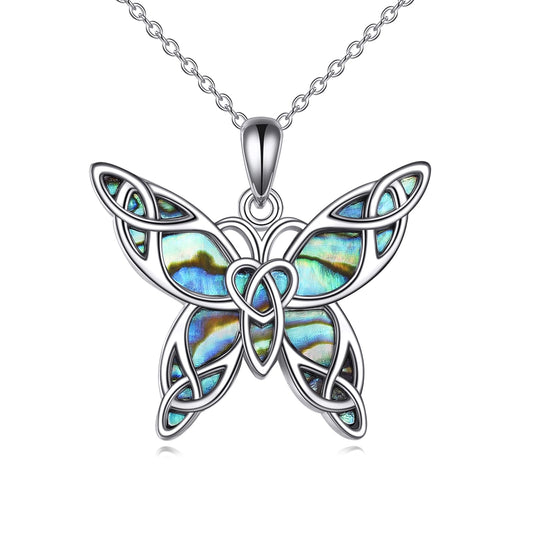 KQF Butterfly Necklace for Women Sterling Silver Abalone Shell Celtic Butterfly Pendant Necklace Jewelry Gifts for Women