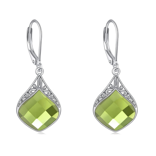 Peridot Drop Earrings Sterling Silver Green Crystal Teardrop Dangle Earrings Filigree Irish Jewelry Christmas Gifts for Women