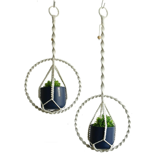 Macravine 2-Pack Plant Hanger with, Handcraft Planter Holder, Boho Chic Handmade Pot Holder for Home/Window Decoration, 2 Sizes 11.8"*23.6", 11.8" *31.5", Beige (No Pot and Plant Included)