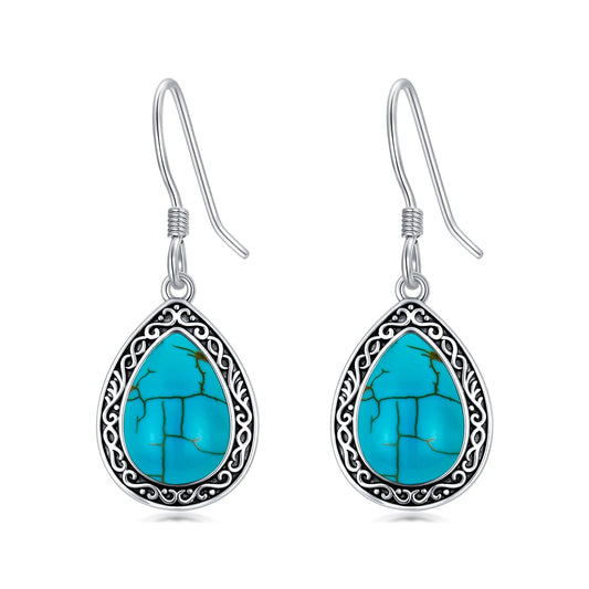 Eetaitai Natural Turquoise Earrings 925 Sterling Silver Boho Earrings Blue Vintage Native American Jewelry Western Jewelry Vintage Earrings Mothers Day Gifts for Mom Wife Sister